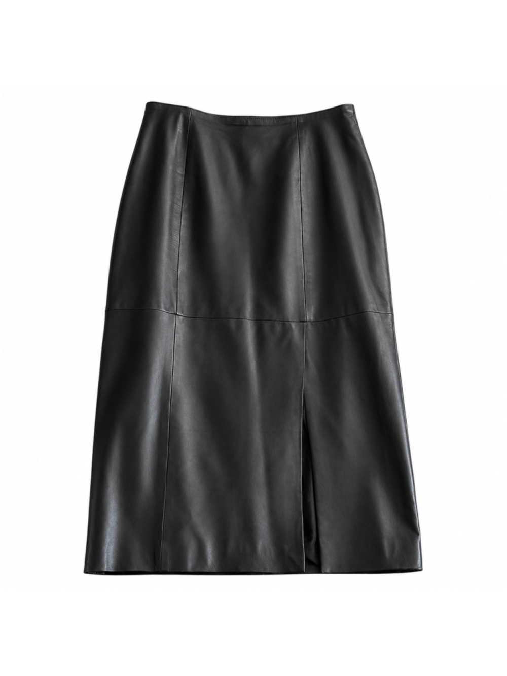 Wilsons Leather Black Genuine Leather Midi Pencil Skirt Size 16 Front Slit - Picture 2 of 9